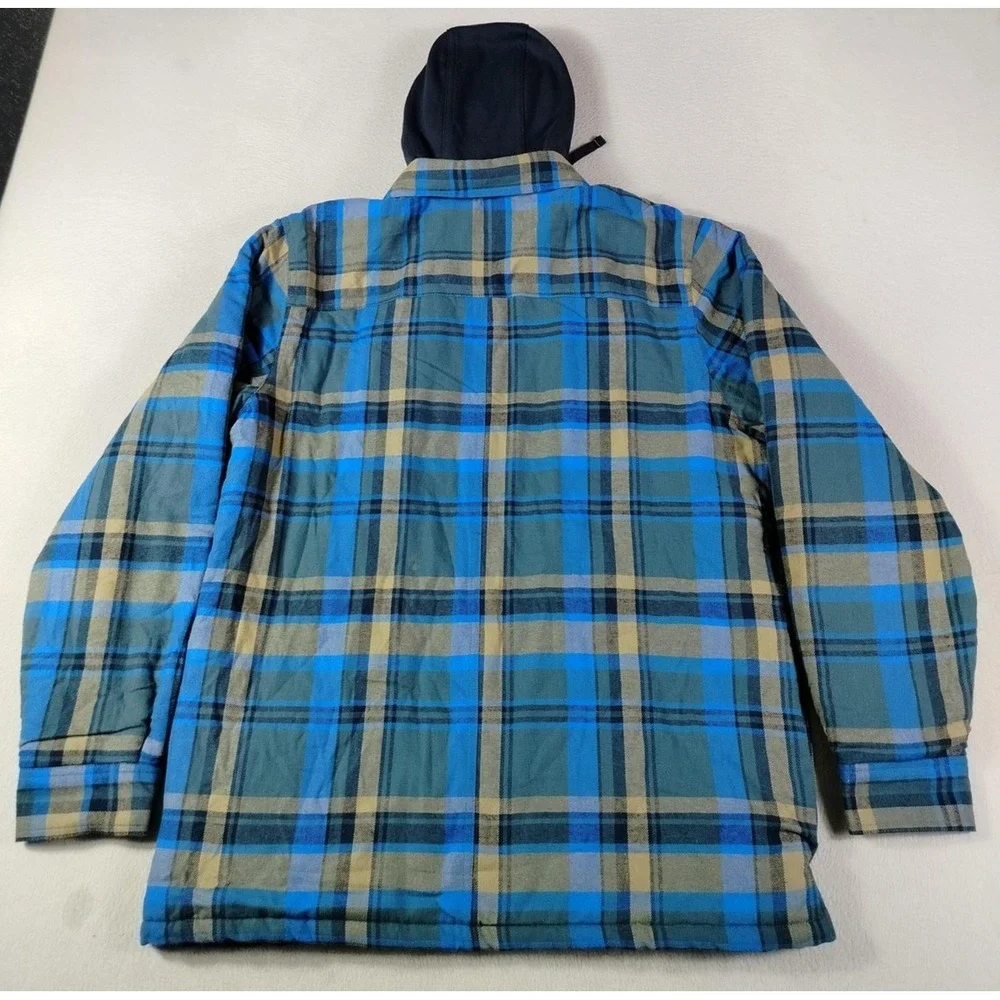 Legendary Whitetails Jacket Mens Large Blue Plaid Flannel Hooded Quilted Shacket